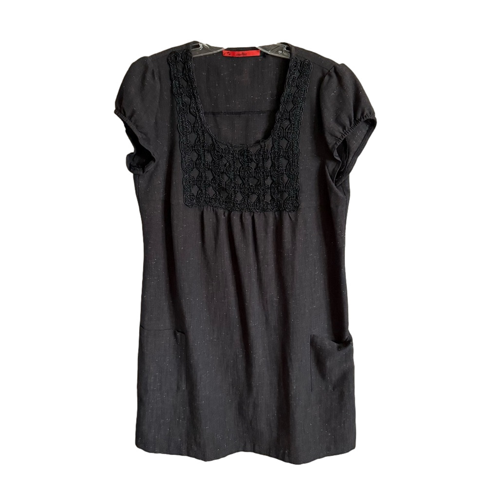 Brown Wool Blend Embellished Neckline Lagenlook Shift Dress Women's 42 Large